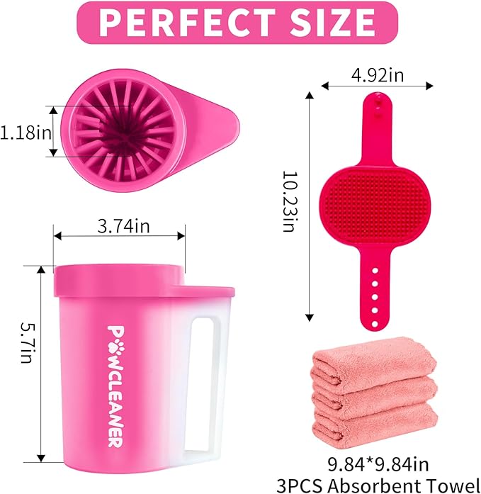 Buddy Muddy Pet Foot Cleaner with Handle, Absorbent Towels & Adjustable Bath Brush for Medium Dogs (Red)