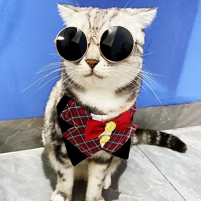 Dog Tuxedo Formal Cat Birthday Costume Cat Dog Formal Wedding Attire (red)