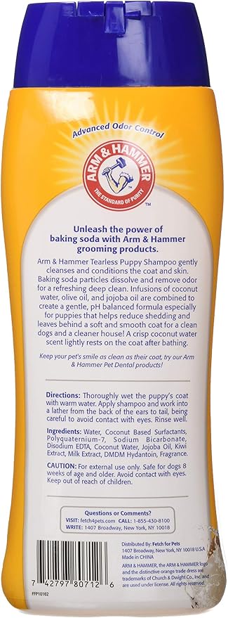 Arm & Hammer for Pets Tearless Puppy Shampoo | Tearless Dog Shampoo for Puppies Gently Cleans & Deodorizes | Fresh Coconut Water Scent That All Dogs Love, 16 oz Bottle