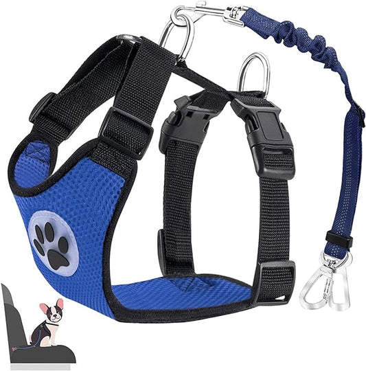 Lukovee Dog Seat Belt for Car, Adjustable Dog Car Harness for Large Medium Small Dogs, Soft Padded & Breathable Mesh Dog Seatbelt with Car Strap and Carabiner(Blue Double Clip,Large)