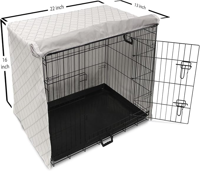 Lunarable Grey Dog Crate Cover, Moroccan Traditional Trellis Pattern Simple Geometric Monochrome Tile, Easy to Use Pet Kennel Cover for Small Dogs Puppies Kittens, 22 Inch, White Grey