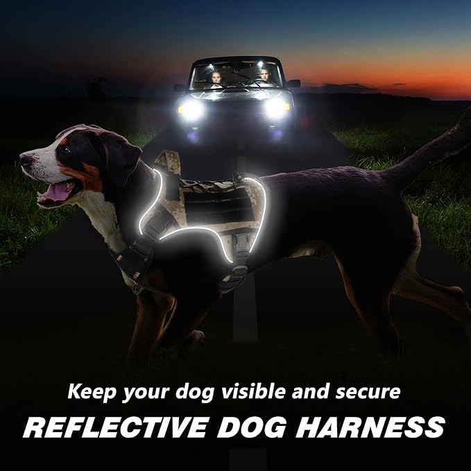 WINGOIN Tactical Dog Harness for Large Dogs, Heavy Duty No Pull Dog Harness with Handle, Adjustable Reflective Military K9 German Shepherd Big Size Dog Vest for Training, Walking, Hiking, Camo (L)