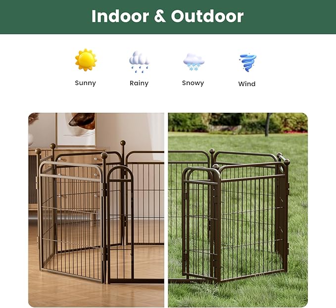 Gardner Pet Dog Playpens, 32" H 16 Panels Dog Pen Outdoor/Indoor Dog Fence Exercise Pen for Small/Medium/Large Dogs, Foldable Pet Play Yard Gate with Gravity Automatic Lock, Pet Playpen, Brown