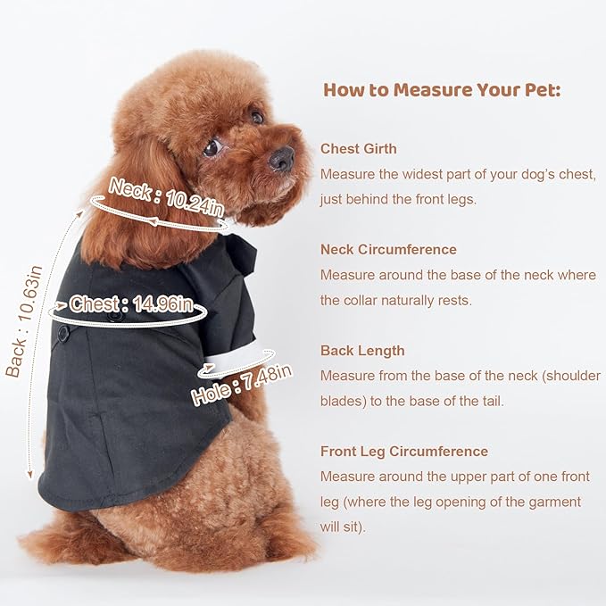 Heliltd Dog Suit with Bow Tie Pet Tuxedo for Small Dogs Cats Formal Cat Clothes Puppy Outfits Pet Costume for Wedding Birthday Halloween(Middle