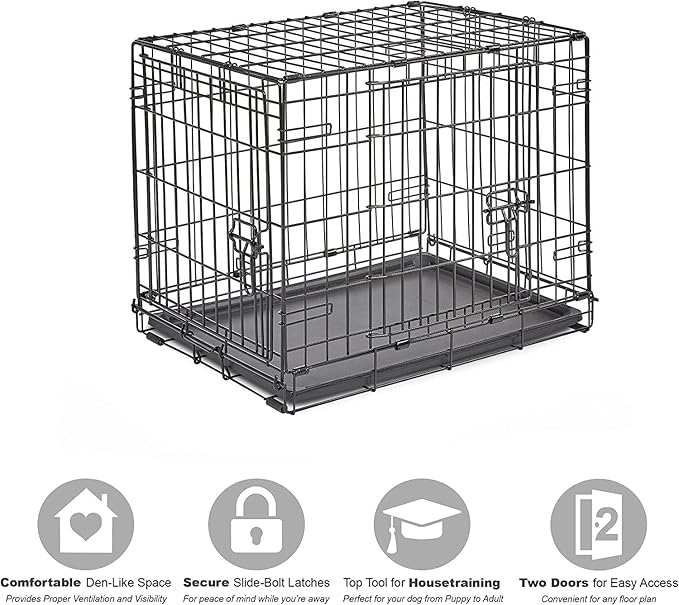 New World Newly Enhanced Double Door New World Dog Crate, Includes Leak-Proof Pan, Floor Protecting Feet, & New Patented Features, 24 Inch