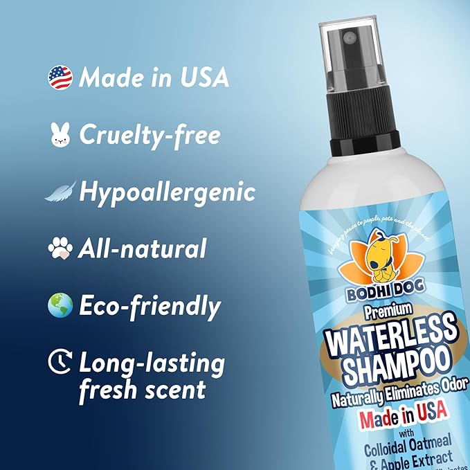 Bodhi Dog Waterless Shampoo - Natural Dry Shampoo for Dogs & Cats - Neutralizes Pet Odor - No Rinse Required - Made of Natural Extracts - Safe for Sensitive Skin - Oatmeal & Apple (8 Fl Oz)