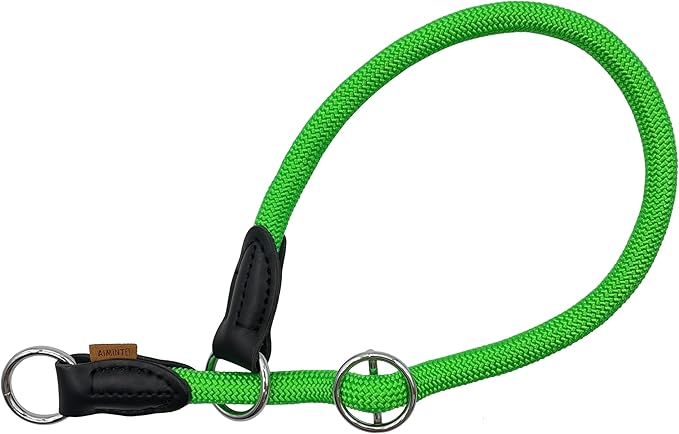 Braided Rope Collar, Pro Training Dog Collar, No Pull Round Martingale Collar, Slip Collar with Slidable Stop Ring - Ideal for Large Dogs (L(1/2") - 22" Long, Light Green)