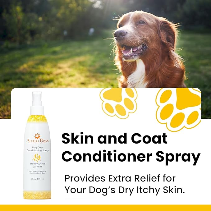 Dog Coat Conditioning Spray - Pet-Friendly Detangler Spray with Natural Essential Oils for Dogs - Daily Dog Spray to Eliminate Odors and Knots - Honeysuckle Jasmine 4.5 oz.