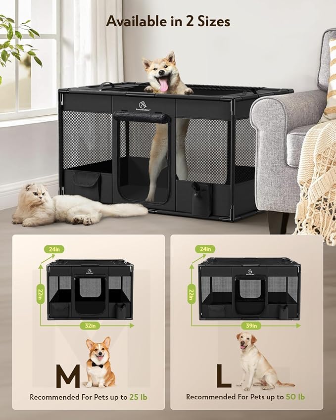 Dog Playpen,Fabric Mesh Dog Fence, Portable Soft Dog Cat Kennel Crate,Breathable Exercise Pet Play Pen for Dogs,PVC Pipe Frame,Indoor Outdoor Pet Fence Cage for Small Animals with Carrying Case(M)