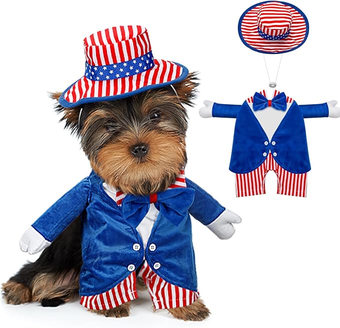 4th of July Pet Costume American Flag Dog Costumes Red Blue Stars Stripes Funny Dog Costumes for Independence Day National Day Parades Patriotic Events American Holiday Celebrations(Size S)