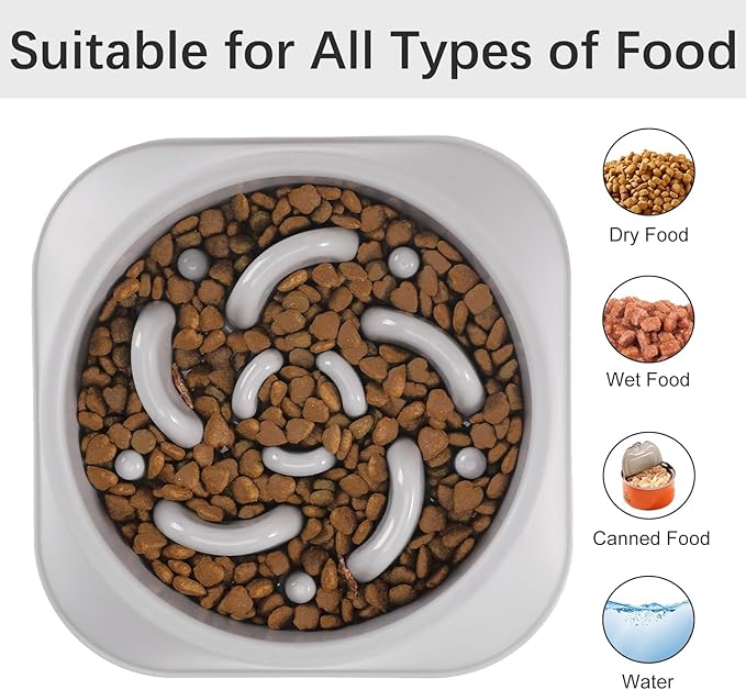 MateeyLife Slow Feeder Dog Bowls, Anti-Choking Puzzle Dog Food Bowls, Anti-Slip Interactive Feeding Slow Down Eating, Bloat Stop Maze Dishes for Medium Large Breeds Gray