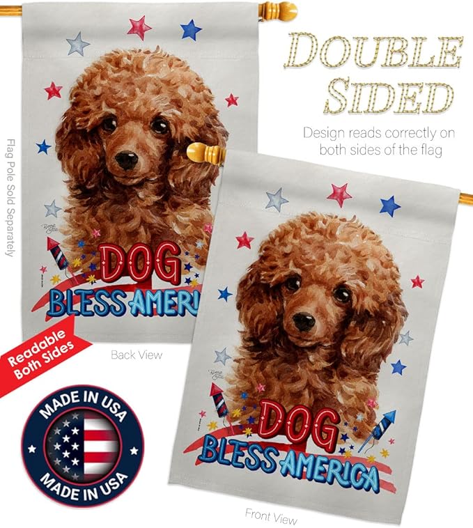 Breeze Decor Patriotic Miniature Poodle House Flag 2 pcs Pack Dog Puppy Spoiled Paw Canine Fur Pet Nature Farm Animal Creature Banner Small Garden Yard Gift Double-Sided, Made in USA