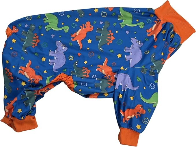 Tooth & Honey Pitbull Clothes – Premium Dinosaur Printed Pajamas for Large Breeds – Outfit for Recovery, Warmth & Shedding Control (Large)