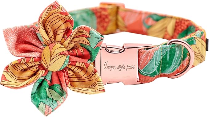 Uniqe Style Paws Flower Dog Collar, Adjustable Girl Dog Collar with Flower, Durable Sunflower Floral Pattern Pet Collar for X-Large Female Dogs