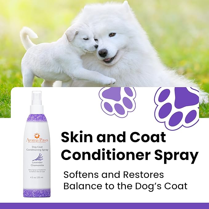 Dog Coat Conditioning Spray - Pet-Friendly Detangler Spray with Natural Essential Oils for Dogs - Daily Dog Spray to Eliminate Odors and Knots - Lavender Chamomile 4.5 oz.