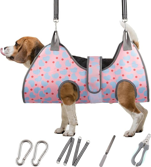 Pawsome Dog Grooming Hammock - Medium Dog Harness for Easy Nail Trimming, Sling Holder with Nail Clippers & File