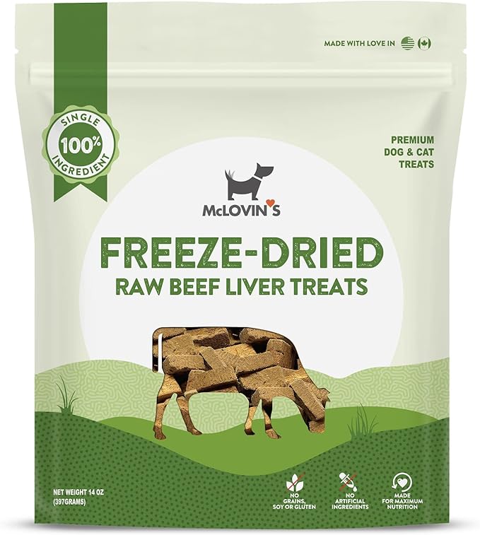 McLovin's Pet Freeze Dried Raw Beef Liver Dog Treats and Toppers, 14 oz. - Single Ingredient, Grain-Free, Gluten-Free, High-Protein Treat – Healthy Dog Training Treats