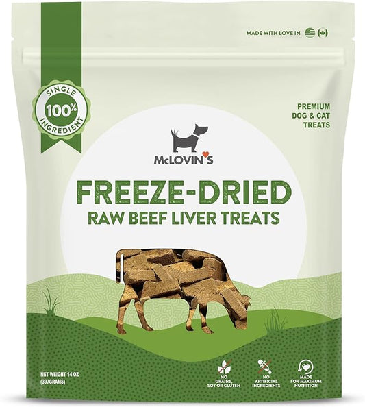 McLovin's Pet Freeze Dried Raw Beef Liver Dog Treats and Toppers, 14 oz. - Single Ingredient, Grain-Free, Gluten-Free, High-Protein Treat – Healthy Dog Training Treats
