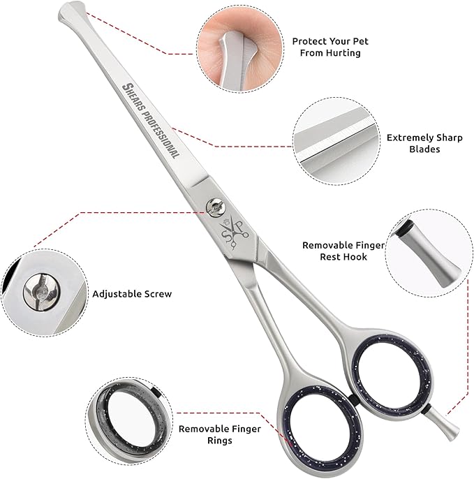 Ball Tip Curved Shears - Pet Grooming Essential - Scissors for Dogs - Safety Round Tips - Stainless Steel Dog Grooming Scissor - 6.5 In