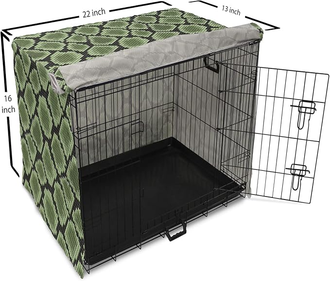 Lunarable Reptile Dog Crate Cover, Scale Pattern Abstract Nature Influences Skin Design Half Circles Illustration, Easy to Use Pet Kennel Cover for Small Dogs Puppies Kittens, 22 Inch, Black Green