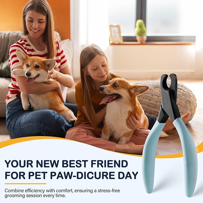 BEZOX Professional Pet Nail Clippers, Premium Sharp & Safe Pets' Paw Trimmer for Large Dogs and Small Animals, Soft Grip Cat Claw Cutter with Built-in Spring - Blue Handle