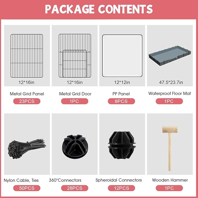 32 Panels Small Animal Playpen,Pet Playpen with Waterproof Mat,C&C Cage for Guinea Pigs, Play Pen for Rabbit and Chicken,Bunny Pen