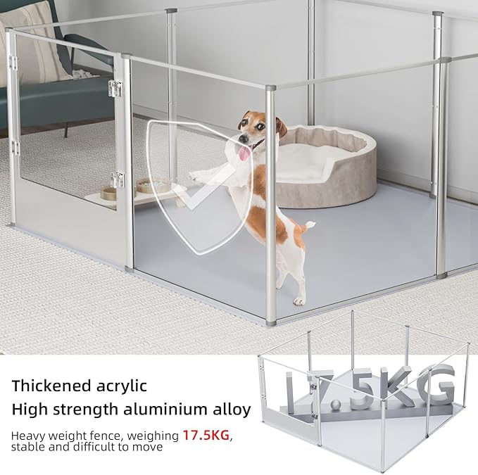 Dog Clear Playpen Fence Kennel: Pet Indoor Heavy Duty Whelping Box Pen Cage with Waterproof whelping pad - Small Animal Acrylic Exercise Kennel Pen with Metal Frame for Cats Puppy Rabbits Guinea Pig