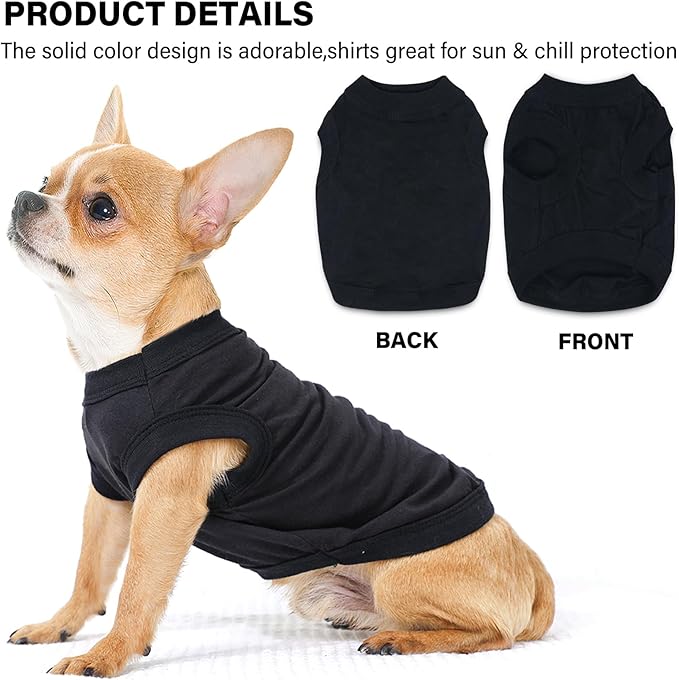 2-Pack Dog Shirts Solid Color Puppy Clothes Summer Sleeveless Pet Tshirts Dog Clothes for Small Medium Dogs Boy and Cats, XS, Black+ Grey