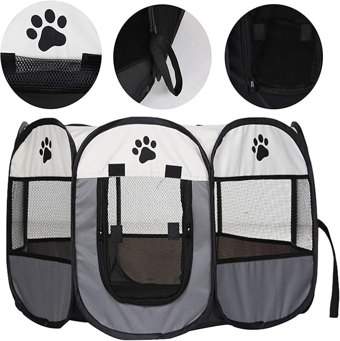 Pet Cat Playpen for Indoor Cats Enclosed, Portable Foldable Dog Playpen Outdoor with Zipper Top Cover Door for Dogs, Cats, Small Animals