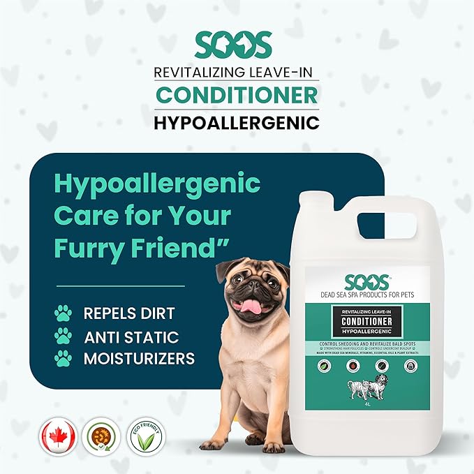 Soos Pets Pet Conditioner Natural Dead Sea Hypoaller-genic Revitalizing Leave-in Deeply Absorbing with Vitamins Essential Oils Natural Elements for Dogs and Cats - 1x Pet Conditioner (4L / 1.32 gal)