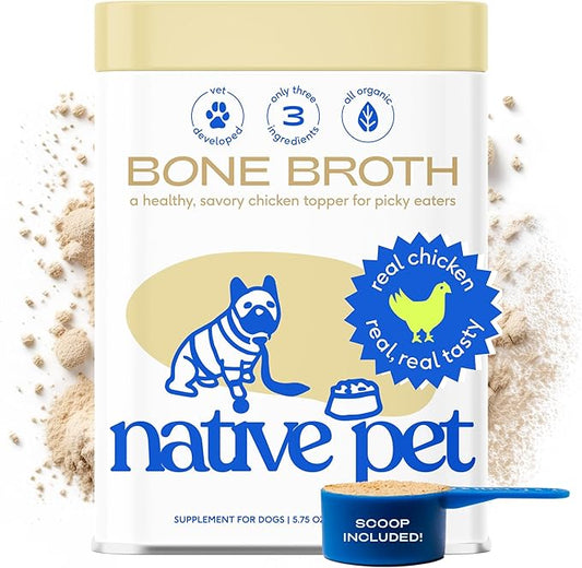 Native Pet Bone Broth for Dogs and Cats – Chicken Broth for Cats & Dogs - Dog Bone Broth Powder, Dog Food Topper for Picky Eaters - Dog Gravy Topper for Dry Food – Dog Broth & Cat Broth – 5.75 oz