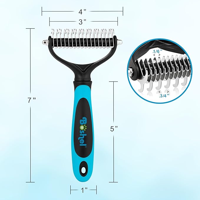 BOSHEL Dematting Comb for Dogs - Undercoat Rake for Dogs, Cat Deshedding Tool, Rake Brush Dematting Tool, Dog Undercoat Brush, Dematting Comb for Cats, Dog Hair Mat Remover, Dematting Brush for Pets