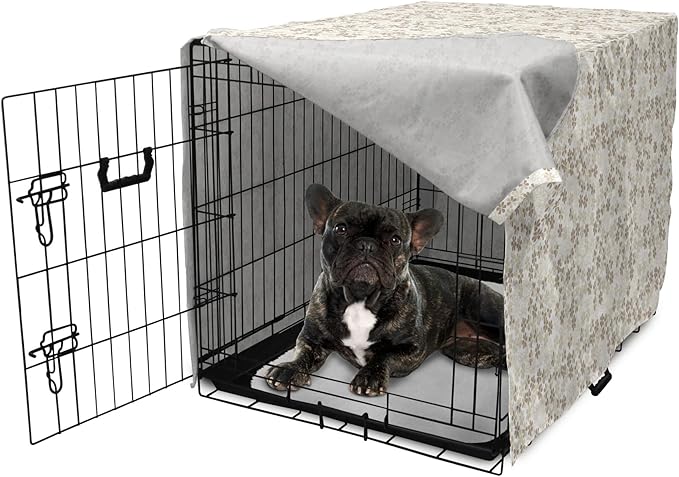 Ambesonne Flower Dog Crate Cover, Flowers Bouquet Blossoms Ornamental Simplistic Monochromic Summer Art, Easy to Use Pet Kennel Cover for Cats & Medium Dogs, 24 Inch, Beige Umber