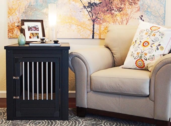 New Age Pet ECOFLEX Dog Crate End Table - Furniture-Style Pet Crate for Crate Trained Dogs - Stainless Steel Tubing & a Latched Closure - 10 Year Manufacturer's Warranty, Large, Black