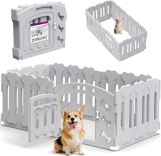 Dog Playpen, Puppy Playpen for Small Dogs, Indoor Dog Play Pen with Door & Lockable Gate, Foldable Portable Pet Fence, 91" x 61" x 24", Easy to Assemble