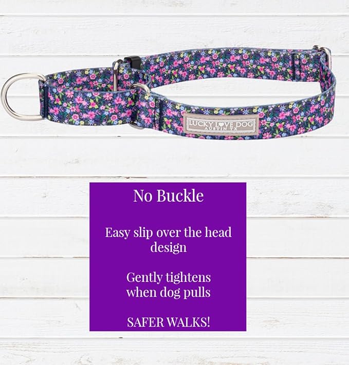 Lucky Love Dog Martingale Collar, Premium No Slip Collar for Large Dogs, Flower Martingale Collar for Girl Dogs, Great for Whippets, Greyhounds, and More (Primrose, Large)