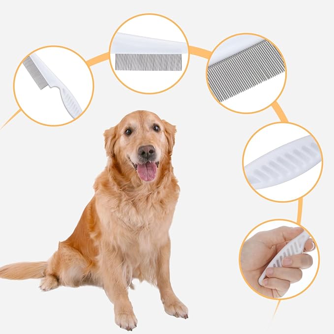 4 PCS Flea Combs Metal Comb for Dogs Tick Comb for Dogs Fine-Tooth Stainless Grooming Massage Combs Puppy Stainless Steel Pets Grooming Kit for Removing Mats Knots Loose Fur from the Undercoat
