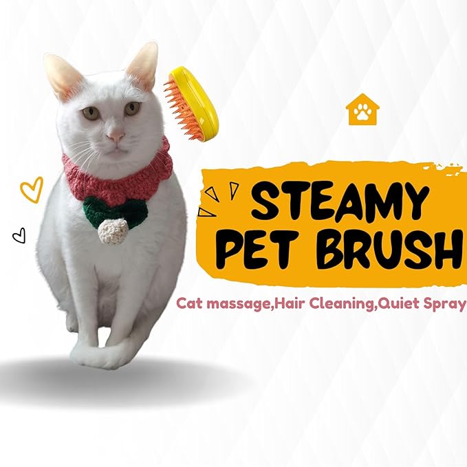 Cat Steam Brush,pet steam brush, 3 In1 Cat Grooming Tool,Cats Hair Steamer(YELLOW)