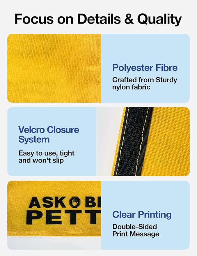 Ask Before Petting Dog Leash Sleeve, Yellow Training Alert Reactive Dog Tags Dog Leash Sleeve Alert Hanging ID Patch Tag, Pet Dog Birthday Service Dog Leash Gift for Dog Owners