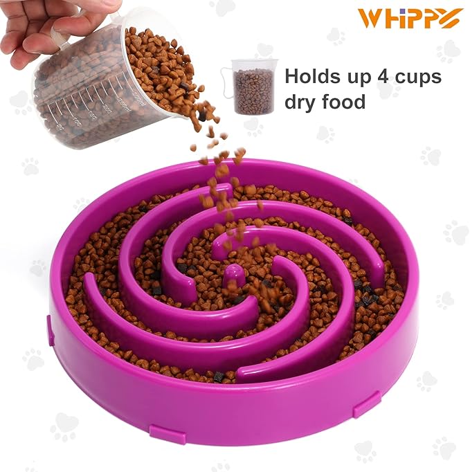 WHIPPY Slow Feeder Large Dog Bowls for Large Medium Dog Non Slip Maze Puzzle Bowl Pet Slower Food Feeding Dishes Interactive Bloat Stop Dog Bowl Preventing Choking Healthy Dog Bowl,Purple