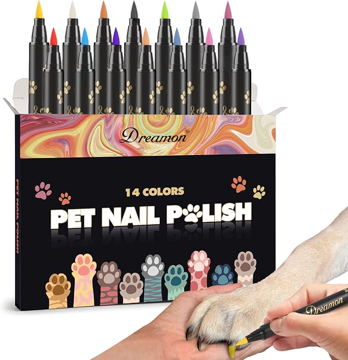 Dog Nail Polish Pen, 14 Colors Pet Nail Polish Set to DIY Beautiful Dog Nails Ideas, Creative Dog Accessories Nail Polish Pens Quick Dry & Easy to Use (A)