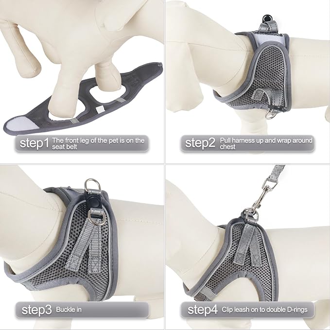 YIMEIS Dog Harness and Leash Set, No Pull Soft Mesh Pet Harness, Reflective Adjustable Puppy Vest for Small Medium Large Dogs, Cats (Gray, Medium (Pack of 1)