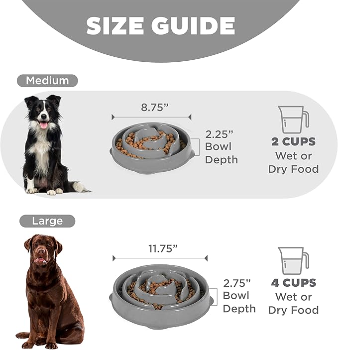 Outward Hound Fun Feeder Slo Bowl, Medium Slow Feeder Dog Bowl, 2 Cups, Gray