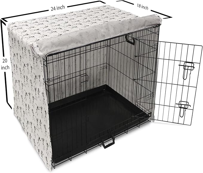 Lunarable Skull Dog Crate Cover, Cartoon Pattern of Monochrome Skeletons Halloween Themed Illustration Horror, Easy to Use Pet Kennel Cover for Cats & Medium Dogs, 24 Inch, White Black