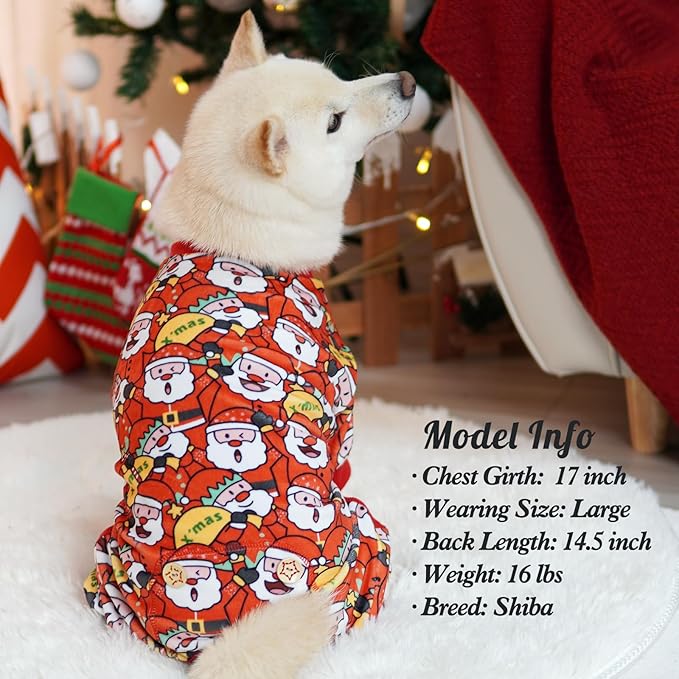 KYEESE Christmas Dog Pajama Cute Dog Christmas Outfit Soft Material Stretchable Dogs Pajamas Onesie Pet Pjs Pets Apparel for Small Dogs, Santa Claus, Large