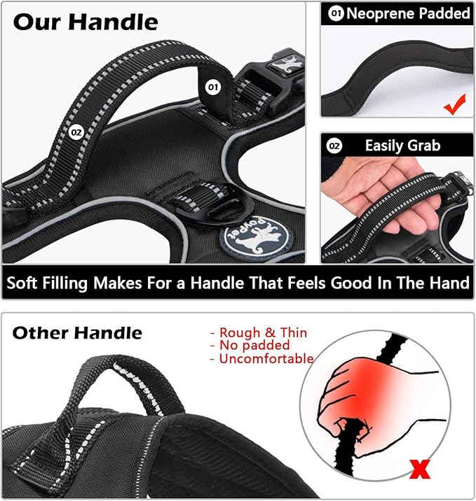 PoyPet No Pull Dog Harness, No Choke Front Lead Dog Reflective Harness, Adjustable Soft Padded Pet Vest with Easy Control Handle for Small to Large Dogs(Black,XS)