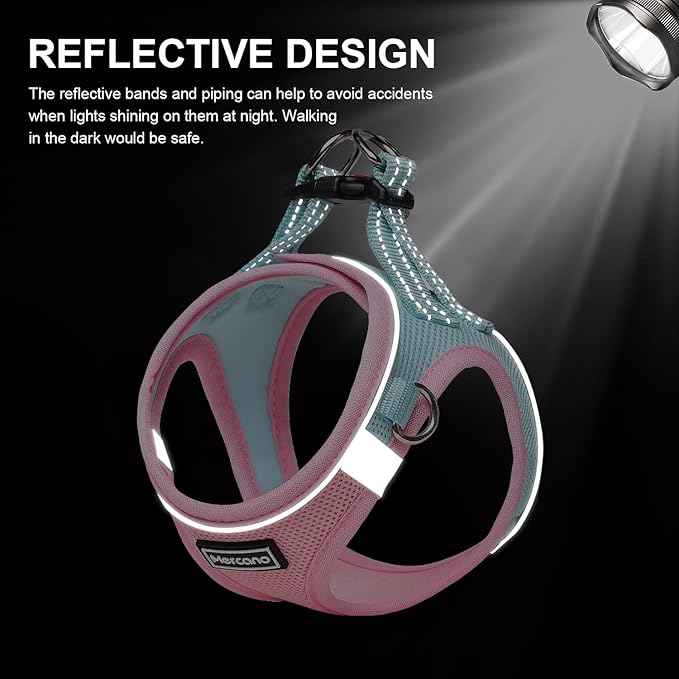 Mercano Soft Mesh Dog Harness and Leash Set, No-Chock Step-in Reflective Breathable Lightweight Easy Walk Escape Proof Vest Harnesses with Safety Buckle for Small Medium Dogs, Cats (XL, Pink Blue)