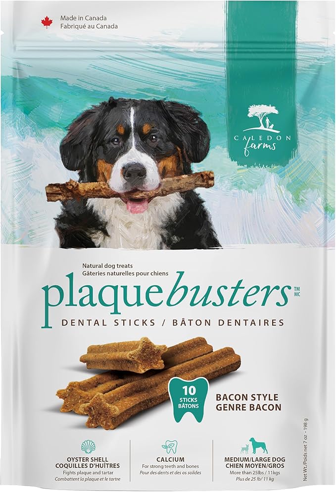 Caledon Farms Plaque Busters with Bacon Dog Treats: Grain Free, Gluten Free, No Additives, Colors or Preservatives, Brown 8 Count (Pack of 1)