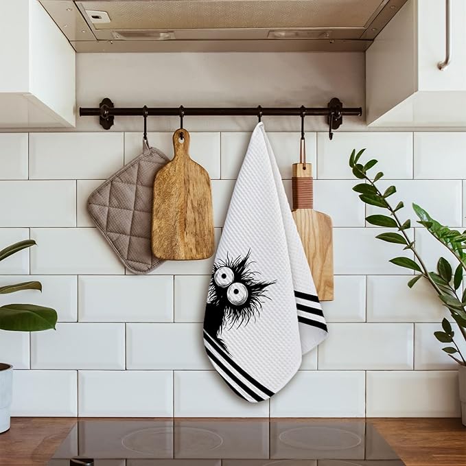 Funny Coffee Black Cat Kitchen Towels, Cat Lover Mom Lady Gifts for Women Dish Towels for Kitchen Drying, Quirky Kitten Kitty Hand Towels for Bathroom, 16x24 Inch