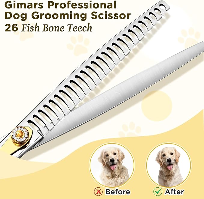 Gimars 8 Inch Sharp 26 Teeth Professional Dog Grooming Scissors Heavy Duty 440C Stainless Steel Ergonomic Pet Grooming Scissor for Dogs, Cats and Other Animals